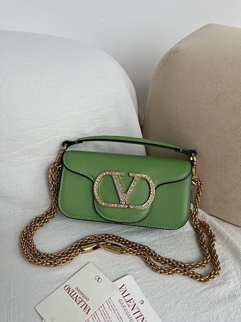 Kitlife Valentino Garavani Locò Small Shoulder Bag Green With Jewel Logo Gold Hardware 20x11x5cm 