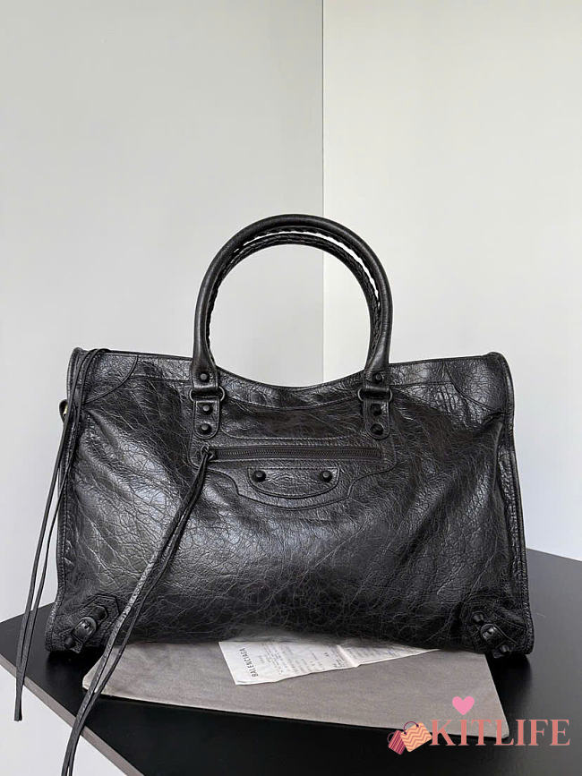Kitlife Balenciaga Le City Large Bag in Black Lambskin 46x29x17cm - 1