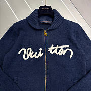 Kitlife Louis Vuitton Logo Zip-Up Knit Cardigan Dark Blue - 4