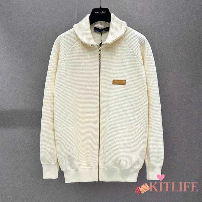 Kitlife Louis Vuitton Zipped Intarsia Track Cardigan Cream - 1