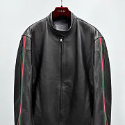 Kitlife Gucci Leather Biker Jacket With Web Detail Black - 5