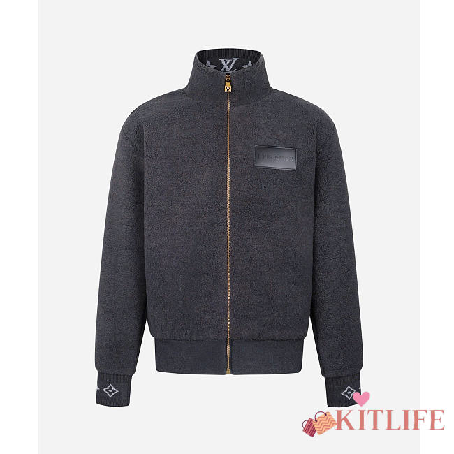 Kitlife Louis Vuitton Black Leather Patch Fleece Blouson - 1