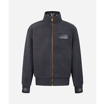 Kitlife Louis Vuitton Black Leather Patch Fleece Blouson