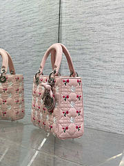 Kitlife Dior Dioramour Lady Bag Pink Cannage Lambskin Embroidered with Multicolor Doves & Roses Motif 20x17x8cm - 5