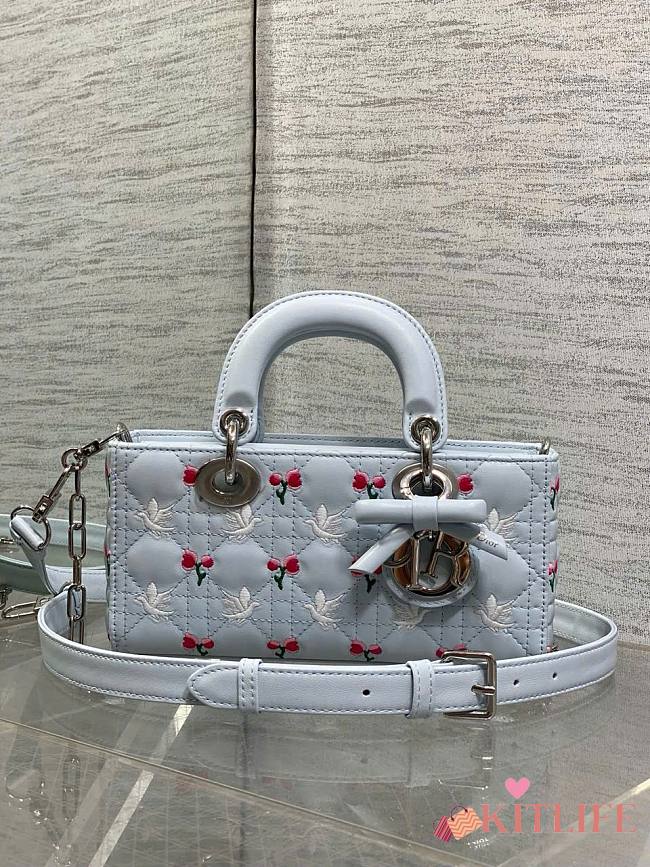 Kitlife Dior Lady D-Joy Bag White Cannage Lambskin Embroidered with Multicolor Doves & Roses Motif 22x6x12cm  - 1