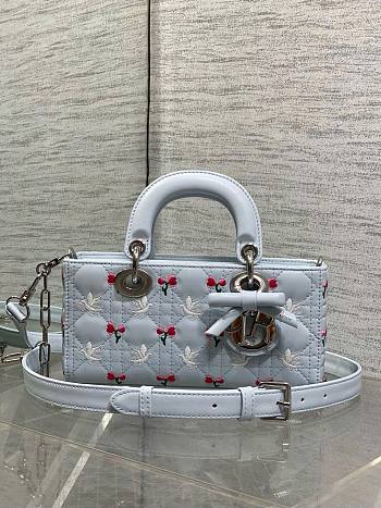Kitlife Dior Lady D-Joy Bag White Cannage Lambskin Embroidered with Multicolor Doves & Roses Motif 22x6x12cm 