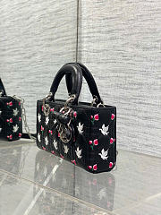 Kitlife Dior Lady D-Joy Bag Black Cannage Lambskin Embroidered with Multicolor Doves & Roses Motif 22x6x12cm  - 5