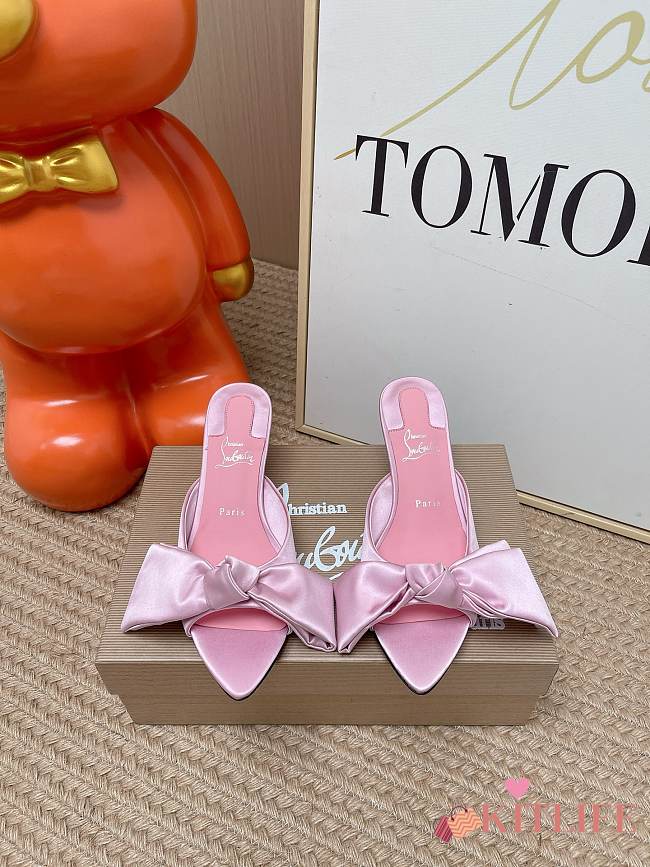 Kitlife Christian Louboutin 60 Mulazee Bow-embellished Mules Pink Satin  - 1