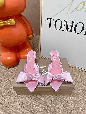 Kitlife Christian Louboutin 60 Mulazee Bow-embellished Mules Pink Satin 