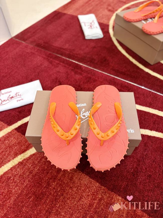 Kitlife Christian Louboutin Super Loubi Flip Thong Sandals Orange - 1