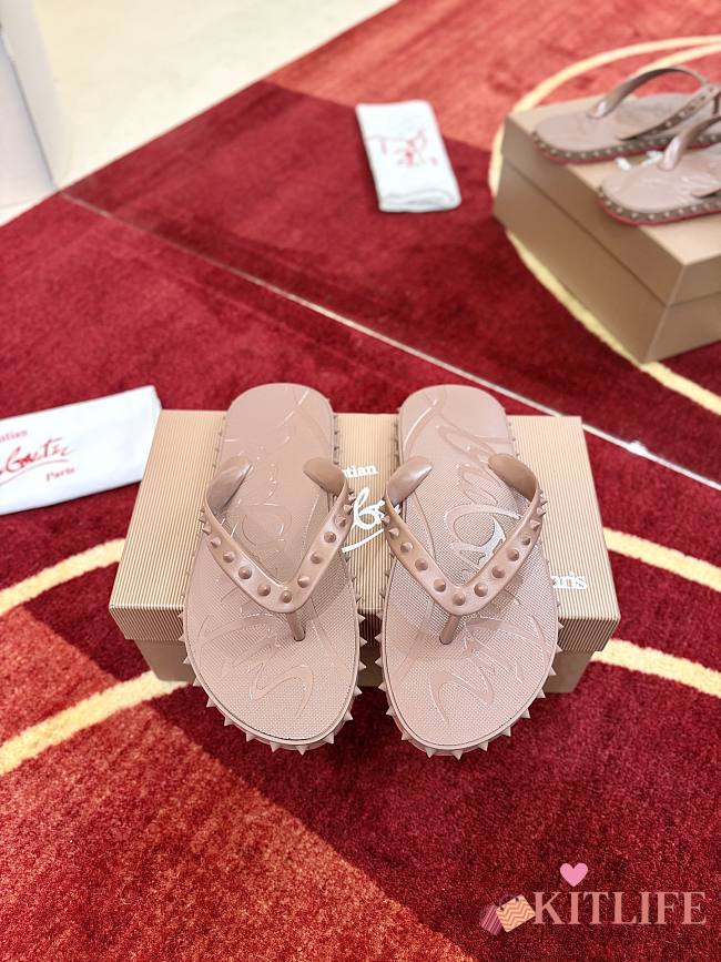 Kitlife Christian Louboutin Super Loubi Flip Thong Sandals Beige - 1