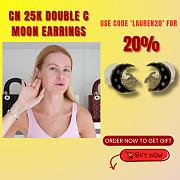 Kitlife Chanel 25K Black Enamel Full Diamond Double C Moon Earrings - 1