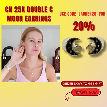 Kitlife Chanel 25K Black Enamel Full Diamond Double C Moon Earrings