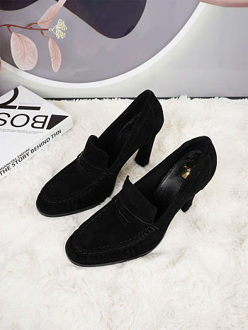 Kitlife Saint Laurent Classic Heeled Loafers Black Suede 100mm