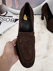Kitlife Saint Laurent Classic Heeled Loafers Dark Brown Suede 100mm  - 3