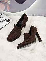 Kitlife Saint Laurent Classic Heeled Loafers Dark Brown Suede 100mm  - 2