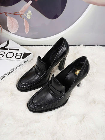 Kitlife Saint Laurent Classic Heeled Loafers Black Leather 100mm
