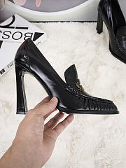 Kitlife Saint Laurent Classic Heeled Loafers Black Leather 100mm - 6