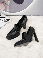 Kitlife Saint Laurent Classic Heeled Loafers Black Leather 100mm - 5