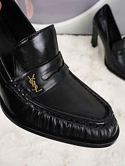 Kitlife Saint Laurent Classic Heeled Loafers Black Leather 100mm - 2