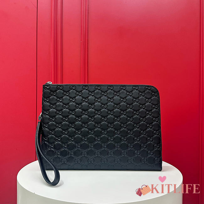 Kitlife Gucci GG Emblem Medium Pouch Black ‎850223 30x22x2.5cm  - 1