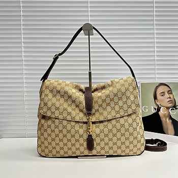 Kitlife Gucci Jackie Flap Large Crossbody Bag Beige & Dark Brown GG Canvas A005ZI  43x29x5cm 
