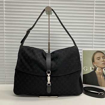 Kitlife Gucci Jackie Flap Large Crossbody Bag Black GG Canvas A005ZI 43x29x5cm