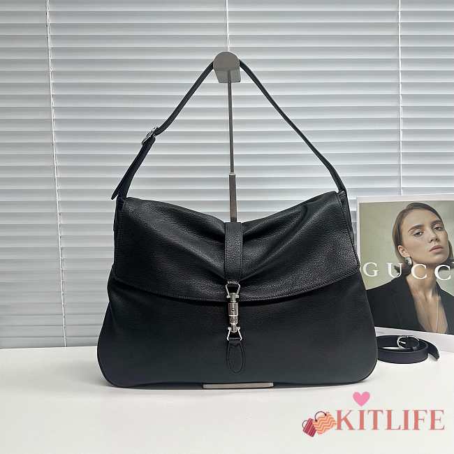 Kitlife Gucci Jackie Flap Large Crossbody Bag Black Leather A005ZI 43x29x5cm  - 1