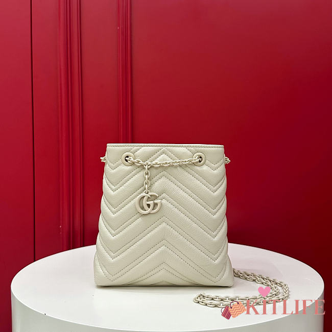 Kitlife Gucci Micro GG Marmont Bucket Bag Natural Ivory Leather 856404 16x6.5x17cm - 1