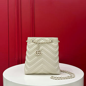 Kitlife Gucci Micro GG Marmont Bucket Bag Natural Ivory Leather 856404 16x6.5x17cm