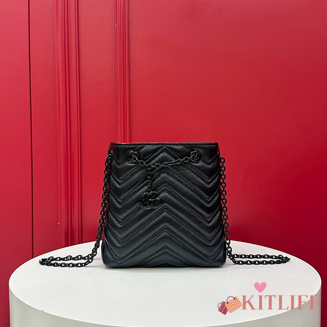 Kitlife Gucci Micro GG Marmont Bucket Bag Black Leather 856404 16x6.5x17cm - 1