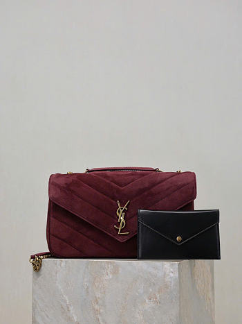 Kitlife Saint Laurent Lou Lou Bag Burgundy Suede 801439 29x17x8cm 