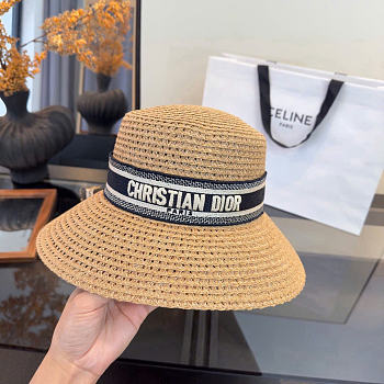 Kitlife Dior Wide-Brim Straw Hat With Embroidered Logo 