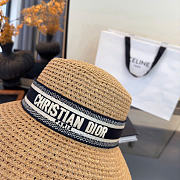 Kitlife Dior Wide-Brim Straw Hat With Embroidered Logo  - 3