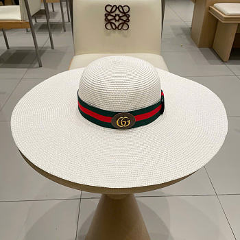 Kitlife Gucci Dome-Top Wide-Brim Straw Hat White