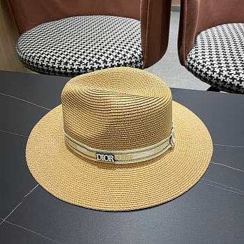 Kitlife Dior Flat-Brim Woven Beach Hat Natural
