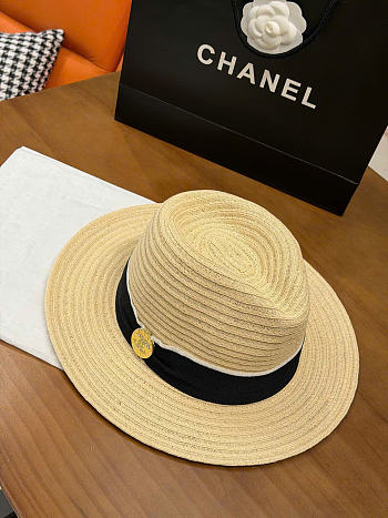 Kitlife Chanel Straw Hat With Black Ribbon