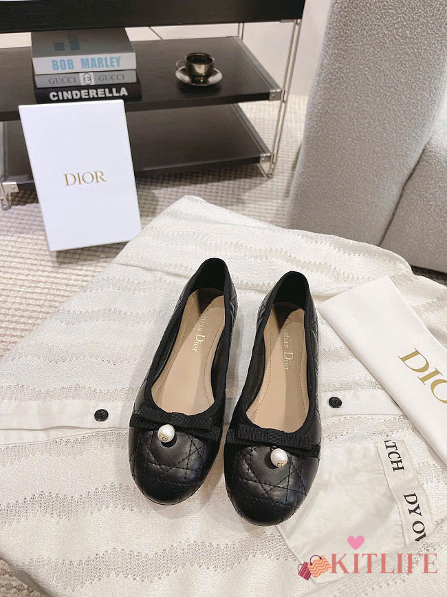 Kitlife Dior Ballet Flat Black Quilted Cannage Calfskin - 1