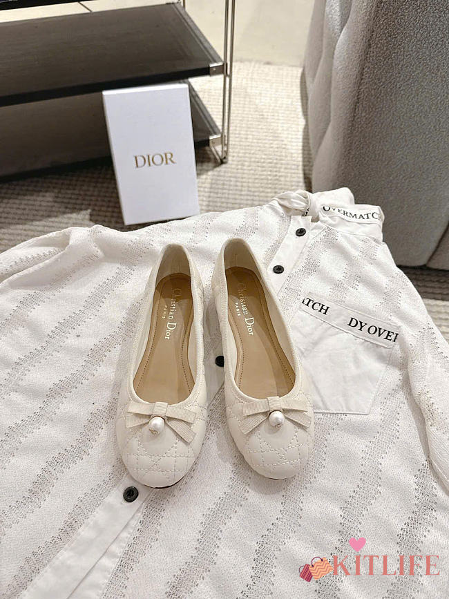 Kitlife Dior Ballet Flat White Quilted Cannage Calfskin - 1