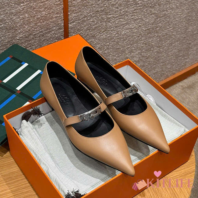 Kitlife Hermes Kelly Ballet Flat Shoes Brown  - 1