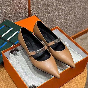 Kitlife Hermes Kelly Ballet Flat Shoes Brown 