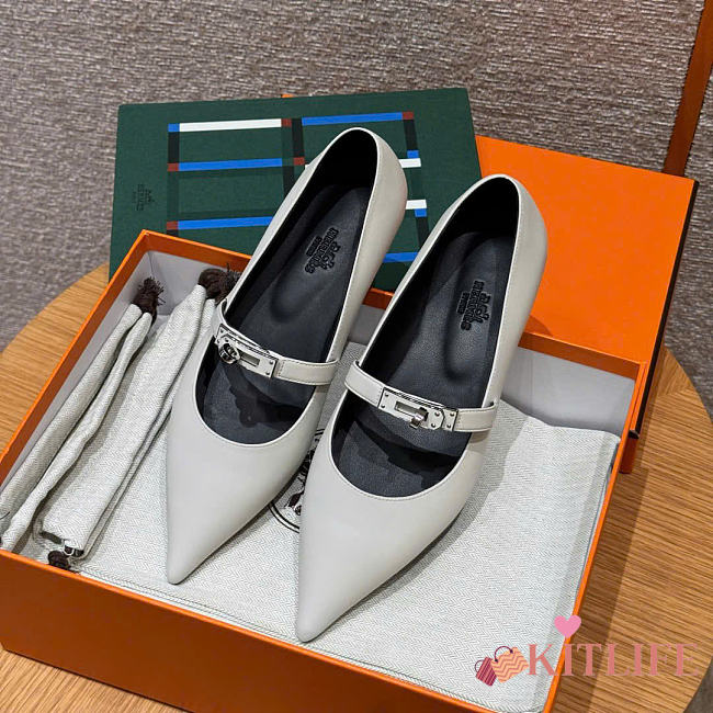 Kitlife Hermes Kelly Ballet Flat Shoes White - 1