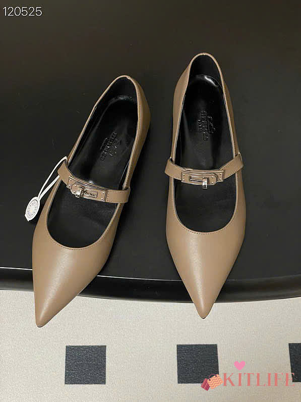 Kitlife Hermes Kelly Ballet Flat Shoes Gray - 1