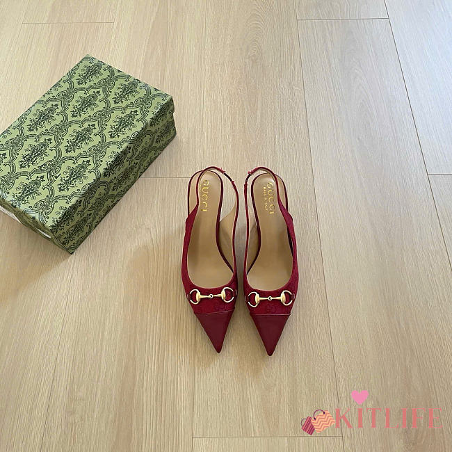 Kitlife Gucci Donna Slingback Pump Burgundy GG Canvas - 1