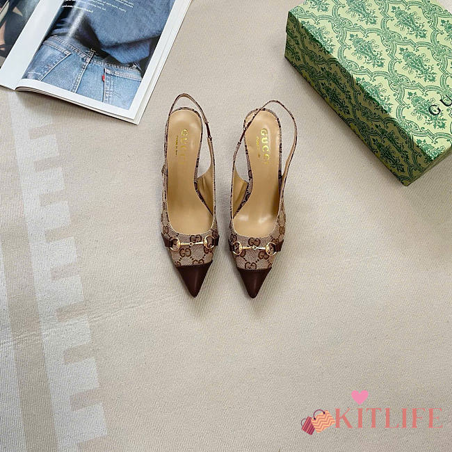Kitlife Gucci Donna Slingback Pump Beige & Dark Brown GG Canvas  - 1