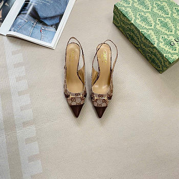 Kitlife Gucci Donna Slingback Pump Beige & Dark Brown GG Canvas 