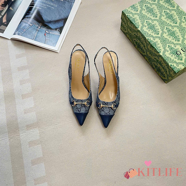 Kitlife Gucci Donna Slingback Pump Blue GG Canvas - 1