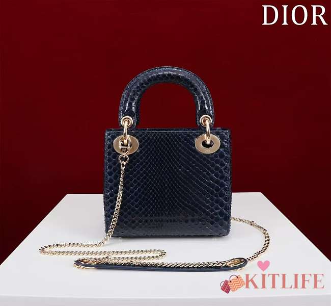 Kitlife Dior Lady Diana Three-grid Snakeskin Bag Dark Blue 17x15x7cm  - 1