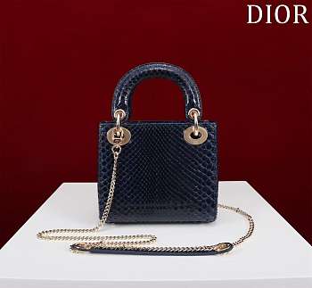 Kitlife Dior Lady Diana Three-grid Snakeskin Bag Dark Blue 17x15x7cm 