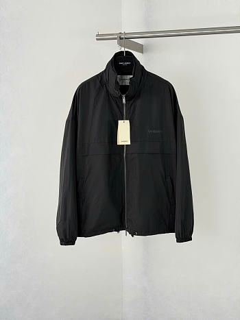 Kitlife Saint Laurent Stand-Collar Zip-Up Jacket with Subtle Pattern Print Black